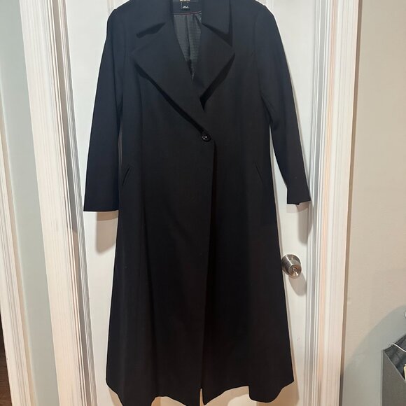 DKNY Elegant Black Wool Cashmere Blend Maxi Coat, Size 14 - Picture 3 of 16